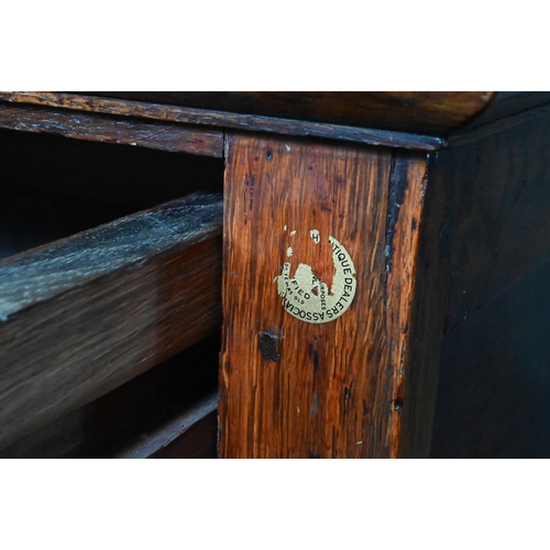 995 - A Jacobean and later oak chest of 4 long drawers in two sections, the drawers with applied geometric... 