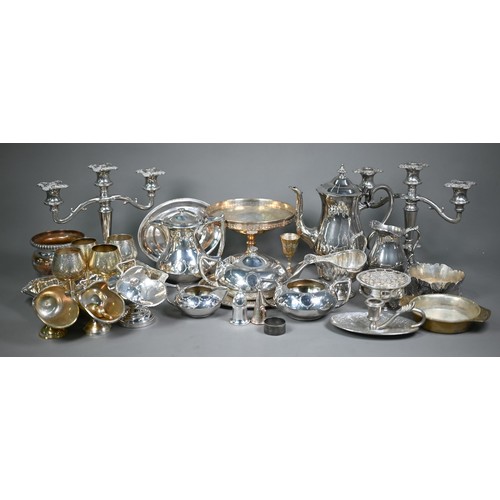 18 - Pair of electroplated candelabra, to/w various decorative tea wares, etc. (box)