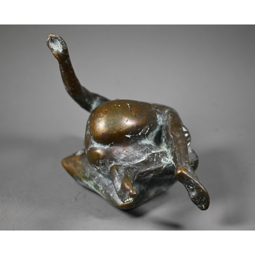 1084 - Vladimir Trulov (?) a Russian dark patinated bronze sculpture of a reclining naked female on a squar... 
