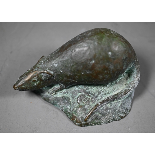 1085 - Vladimir Trulov, a Russian dark bronze sculpture of a young steer to/w a bronze rat and a bronze toa... 