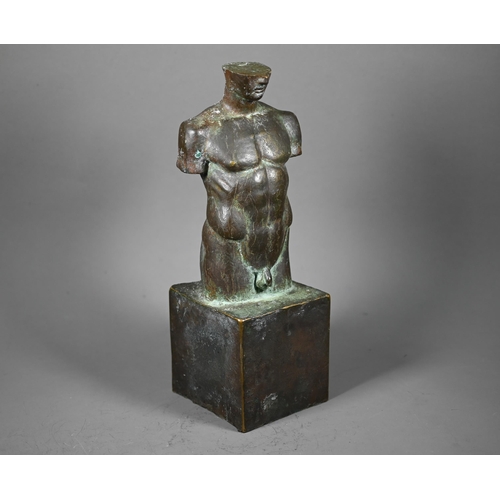 1087 - Vladimir Trulov, a Russian bronze sculpture, male torso, on block base, 29 cm h