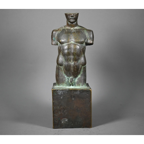 1087 - Vladimir Trulov, a Russian bronze sculpture, male torso, on block base, 29 cm h