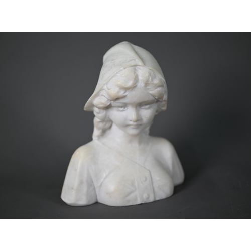 1089 - An alabaster head and shoulders bust of young woman, 15 cm h