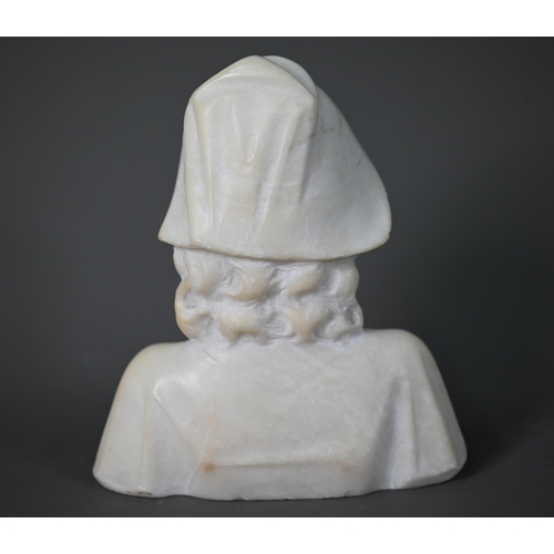 1089 - An alabaster head and shoulders bust of young woman, 15 cm h