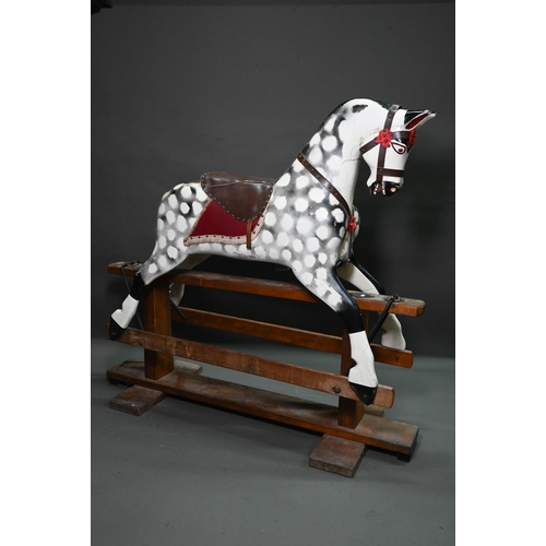 1091 - A large antique country house wooden rocking horse, (in later dapple grey finish), with remnants of ... 