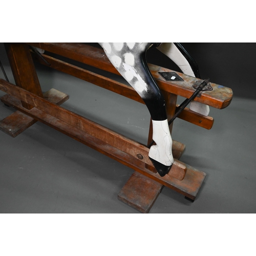 1091 - A large antique country house wooden rocking horse, (in later dapple grey finish), with remnants of ... 