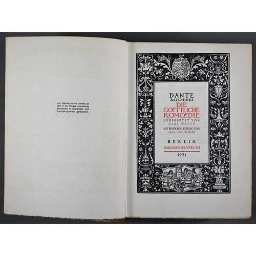 1106 - German language volume: Dante's Divine Comedy (Die Goettliche Komoedie) Berlin: Askanischer Verlag 1... 