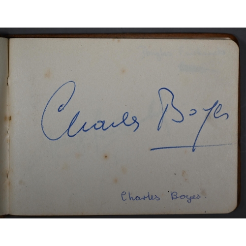 1119 - Autographs, a small late 1940s/early 1950s autograph album, the cover printed with RMS Queen Elizabe... 