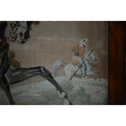 1146 - A 19th century needlework picture of an Ottoman cavalryman, 55 cm square, in glazed rosewood frame