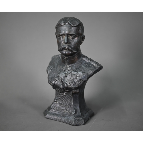 1157 - A Boer war period spelter bust of Lord Kitchener, 16 cm h