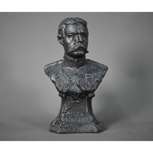 1157 - A Boer war period spelter bust of Lord Kitchener, 16 cm h