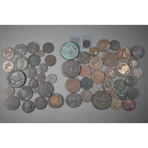 1166 - A collection of 17th and 18th century bronze and copper coinage, including 1606 Denier Tournois (Fra... 