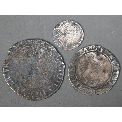 1170 - Hammered coins: Elizabeth I sixpence 1583, Charles I Scottish twenty pence and a Charles I shilling ... 