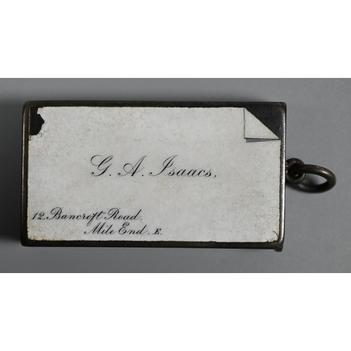 1188 - A Victorian novelty silver and enamel vesta case, decorated as a visiting card for 'GA Isaacs, 12 Ba... 