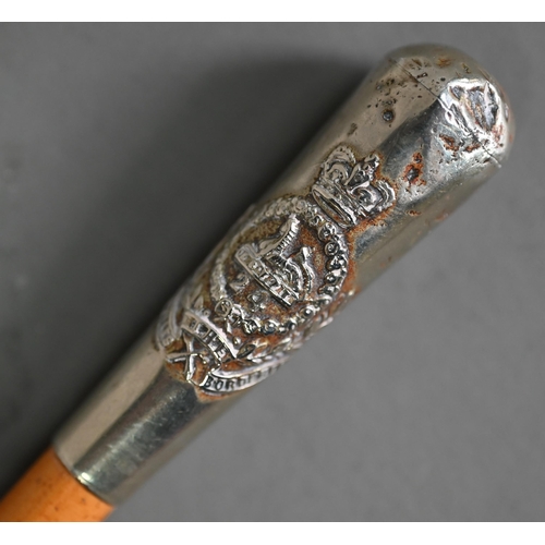 1199 - Military interest - A malacca swagger-stick, the silver pommel mounted with Regimental badge of the ... 