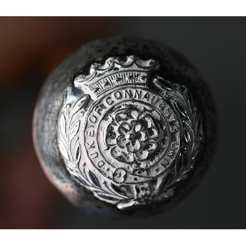 1199 - Military interest - A malacca swagger-stick, the silver pommel mounted with Regimental badge of the ... 