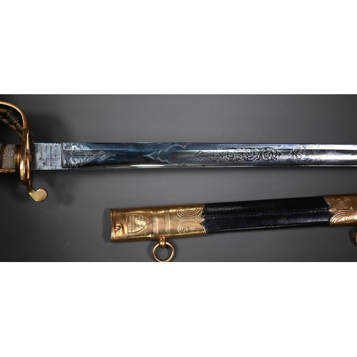 1297 - A fine Royal Navy officer's small sword, the 79 cm long blade by Henry Wilkinson, London, with crown... 