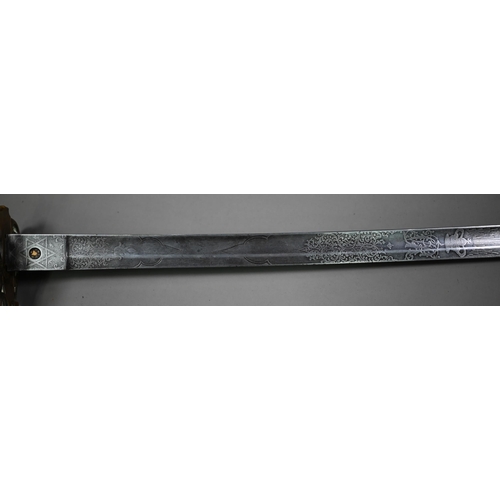 1301 - A Victorian field officer's sword by J Buckmaster & Co, Edinburgh, the 81 cm curved etched blade... 