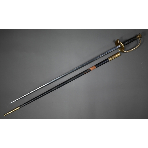 1303 - A 19th century officer's court sword, the plain steel blade 77 cm long, with solid cast brass guard ... 