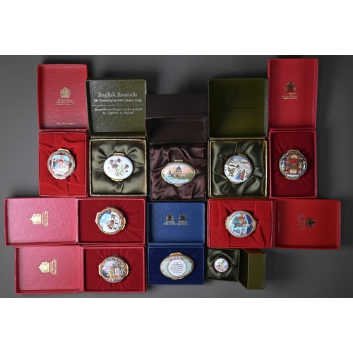 1225 - A complete set of twenty-three boxed Halcyon Days enamel Christmas boxes 1980-2002 to/w three other ... 