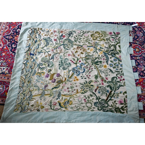 1290 - A floral embroidered wool on linen wall hanging indistinctly signed and dated '1934', 155 cm x 80 cm