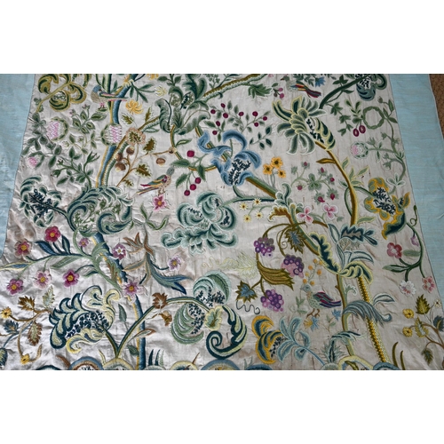 1290 - A floral embroidered wool on linen wall hanging indistinctly signed and dated '1934', 155 cm x 80 cm