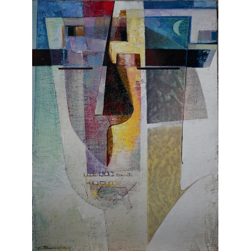 864 - 20th century Russian school - Pair of abstract studies, oil on canvas, signed and dated '91, 80 x 60... 