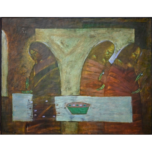 865 - 20th century Russian school - A companion trio of figural studies of religious influence, oil on can... 