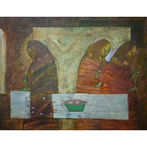 865 - 20th century Russian school - A companion trio of figural studies of religious influence, oil on can... 