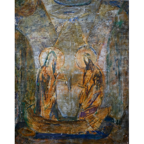 868 - 20th century Russian school - A triptych of abstract figurative compositions of religious reference,... 