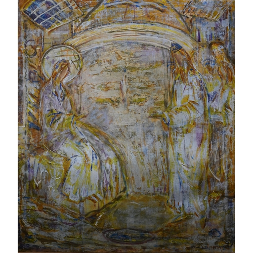 868 - 20th century Russian school - A triptych of abstract figurative compositions of religious reference,... 