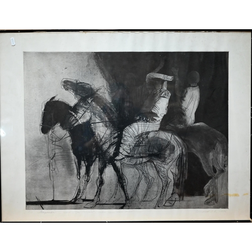 872 - 20th century Russian school - Two drypoint etchings, riders on horseback, pencil signed, titled and ... 