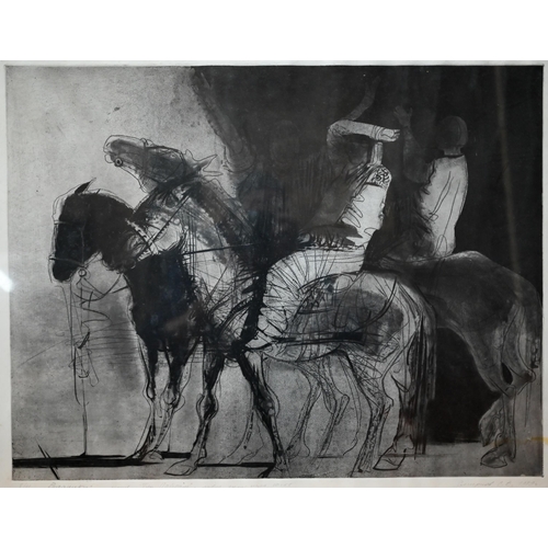 872 - 20th century Russian school - Two drypoint etchings, riders on horseback, pencil signed, titled and ... 