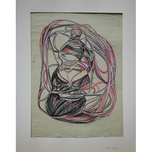 879 - Folio of 20th century Russian school abstract studies in coloured crayon, mostly signed including Go... 