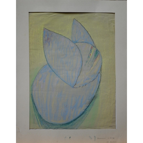 879 - Folio of 20th century Russian school abstract studies in coloured crayon, mostly signed including Go... 