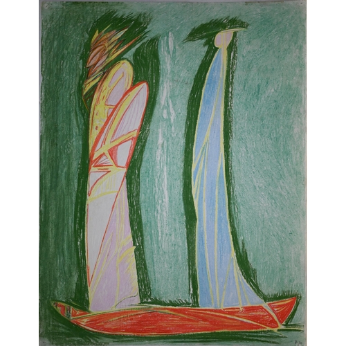 879 - Folio of 20th century Russian school abstract studies in coloured crayon, mostly signed including Go... 