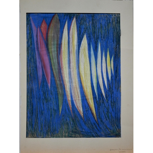 879 - Folio of 20th century Russian school abstract studies in coloured crayon, mostly signed including Go... 