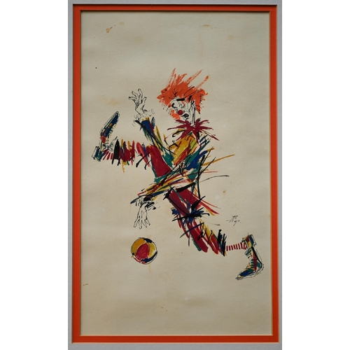 884 - Alexi Terenin, Moscow - Five clown studies, pen and watercolour, signed, 30 x 20 cm (5)