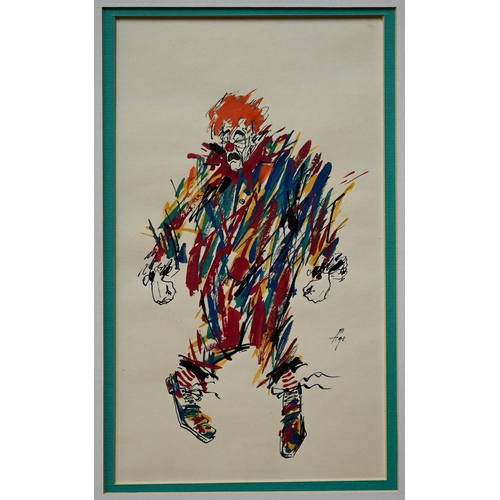 884 - Alexi Terenin, Moscow - Five clown studies, pen and watercolour, signed, 30 x 20 cm (5)