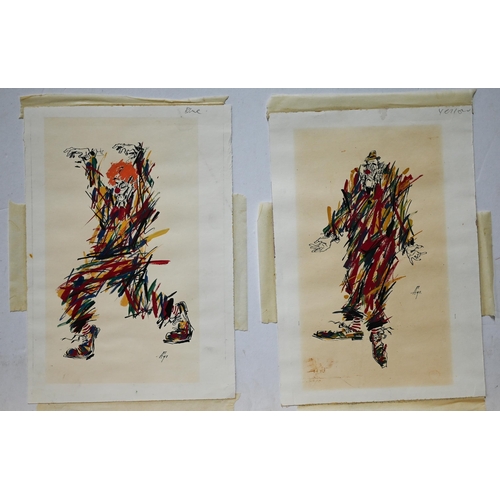 884 - Alexi Terenin, Moscow - Five clown studies, pen and watercolour, signed, 30 x 20 cm (5)