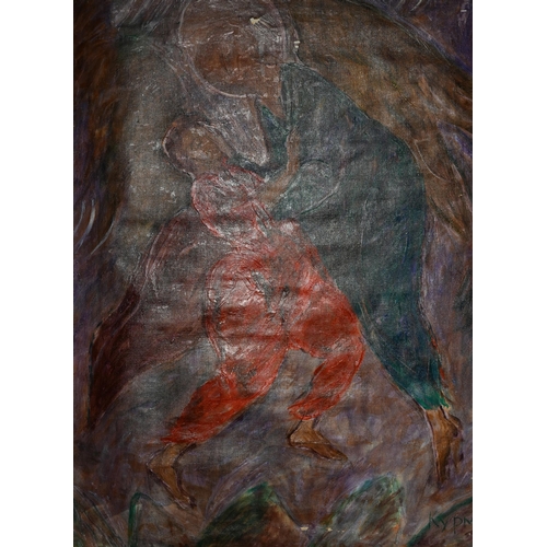 890 - Two rolled canvas oil studies by Kypmaz, 55 x 66 cm, dated 1992 to/a oil on board of interior scene,... 