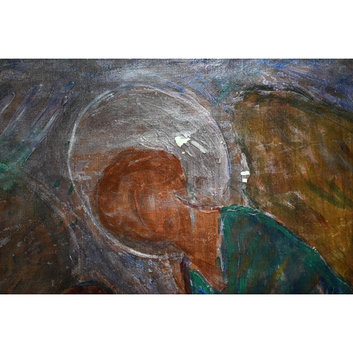 890 - Two rolled canvas oil studies by Kypmaz, 55 x 66 cm, dated 1992 to/a oil on board of interior scene,... 