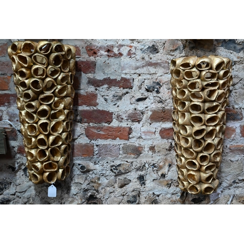1098A - Munari, Italy, a pair of Reef 104 design gilt painted wall lights, 56 cm h (2)