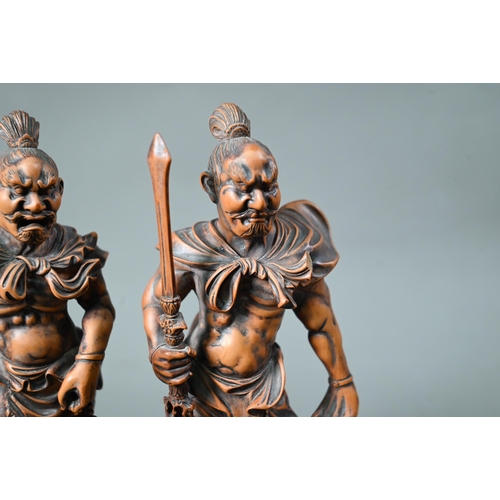 578 - A pair of Japanese carved wood Nio figures (Guardians of Buddha) 22 cm high (2)