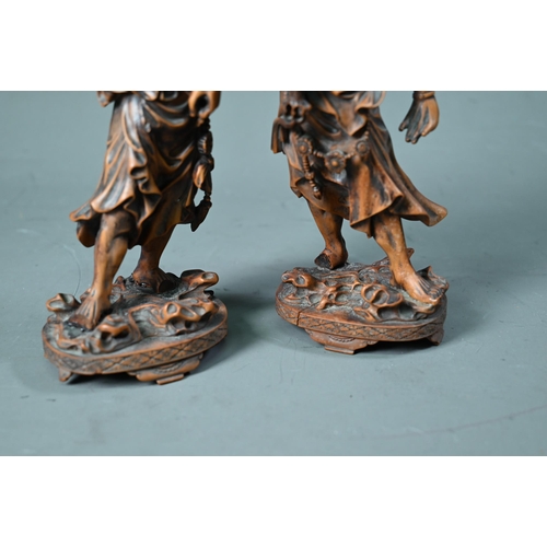 578 - A pair of Japanese carved wood Nio figures (Guardians of Buddha) 22 cm high (2)