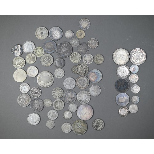 1167 - A collection of mostly 19th century silver coinage, including British, Empire, USA, Russia, Europe a... 