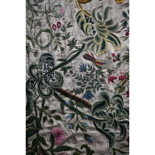 1290 - A floral embroidered wool on linen wall hanging indistinctly signed and dated '1934', 155 cm x 80 cm