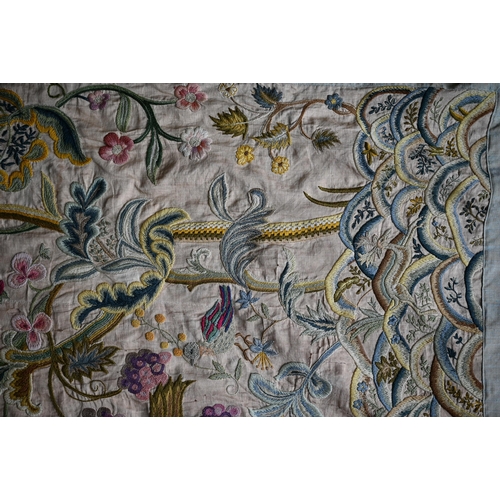 1290 - A floral embroidered wool on linen wall hanging indistinctly signed and dated '1934', 155 cm x 80 cm