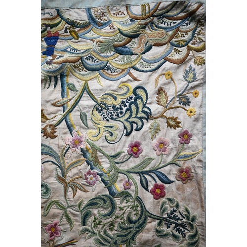 1290 - A floral embroidered wool on linen wall hanging indistinctly signed and dated '1934', 155 cm x 80 cm