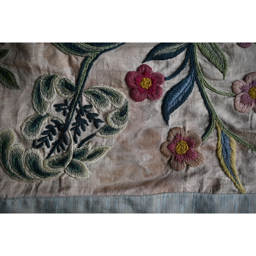 1290 - A floral embroidered wool on linen wall hanging indistinctly signed and dated '1934', 155 cm x 80 cm